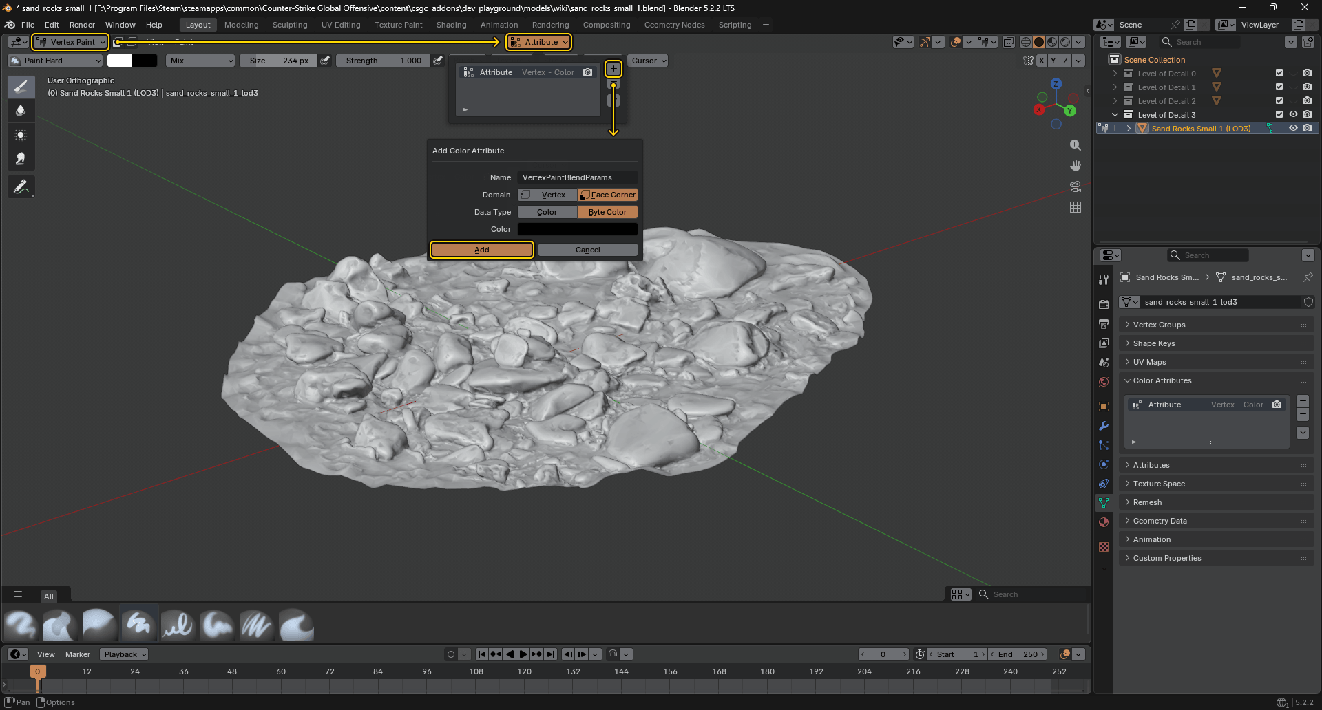 Creating a new color attribute for vertex painting in Blender