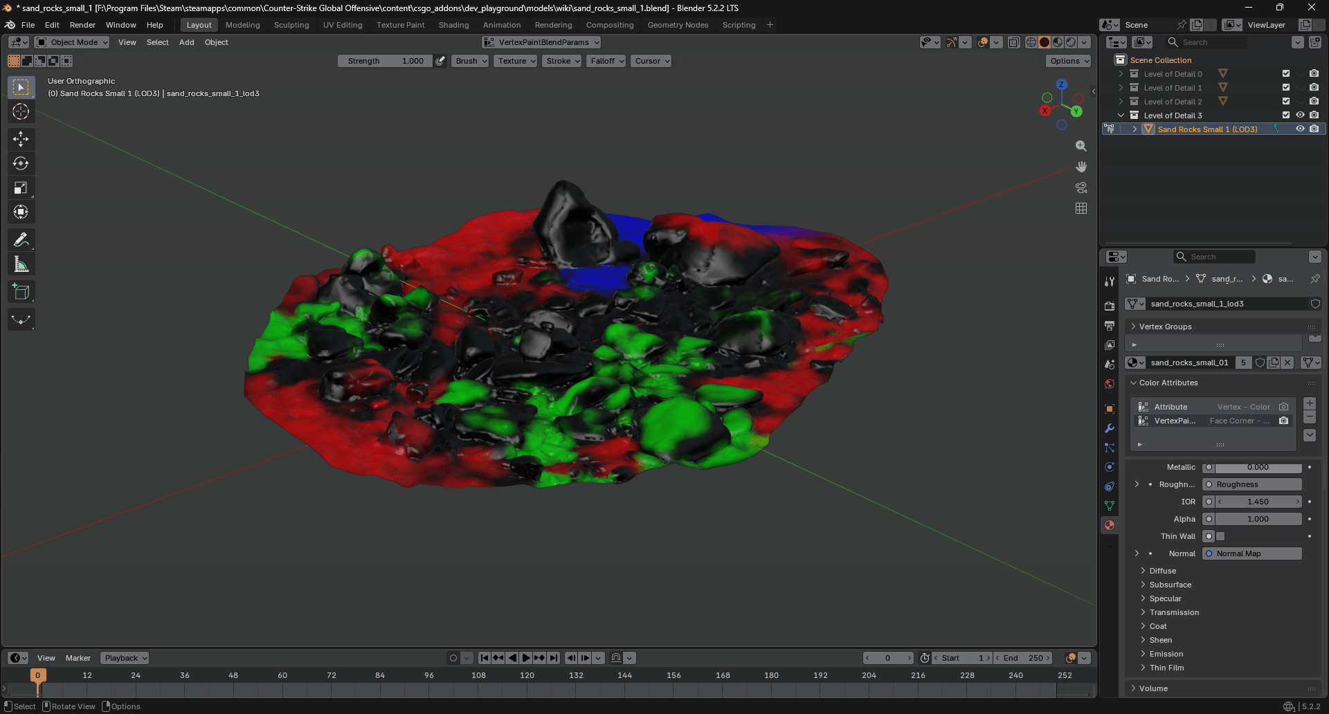 Screenshot showing vertex colors applied to the model