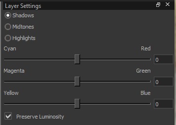 color balance layer settings