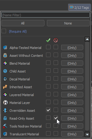 Overridden asset and read-only asset tags